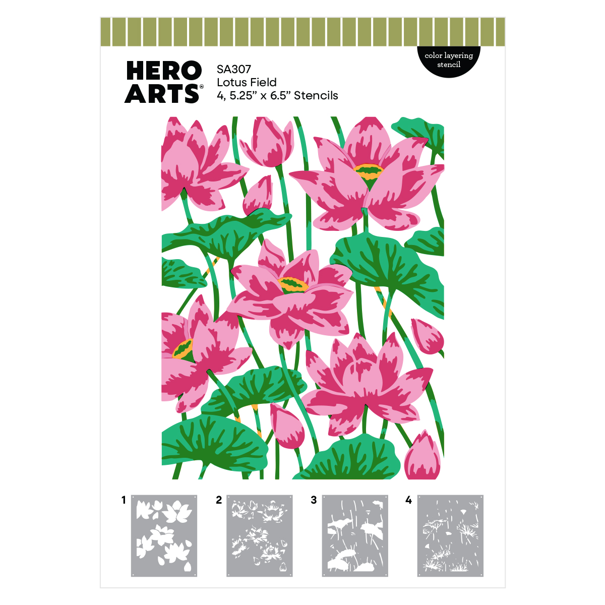 Hero Arts Lotus Field Layering Stencil Set