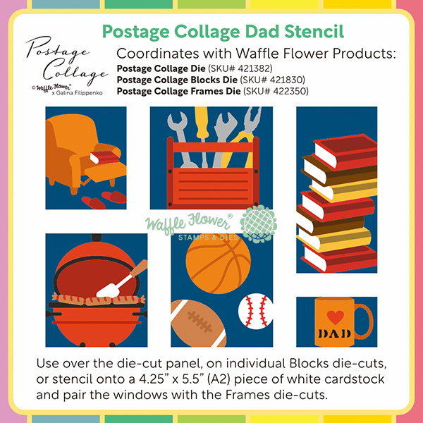 Waffle Flower Stencil Postage Collage Dad