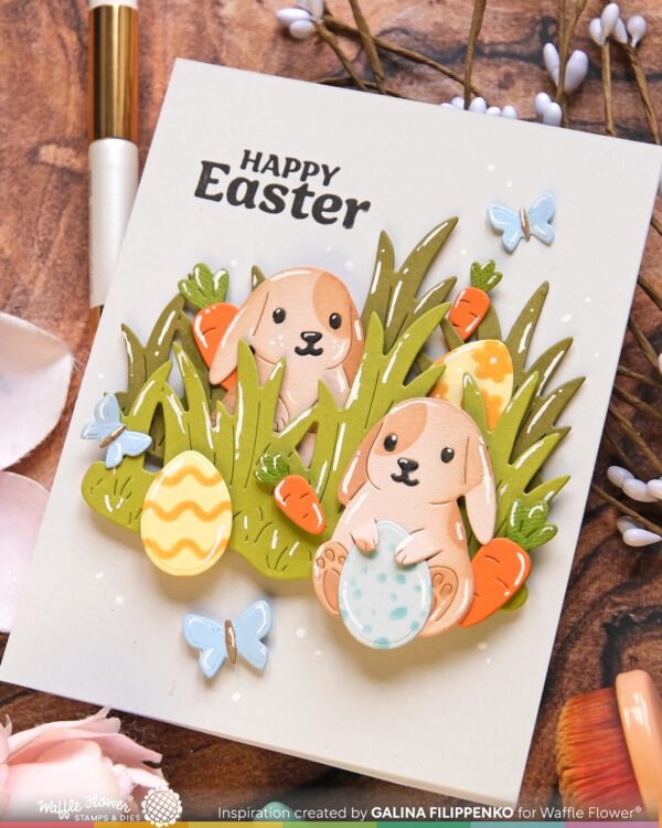 WAFFLE FLOWER STAMP EGG HUNT SENTIMENTS
