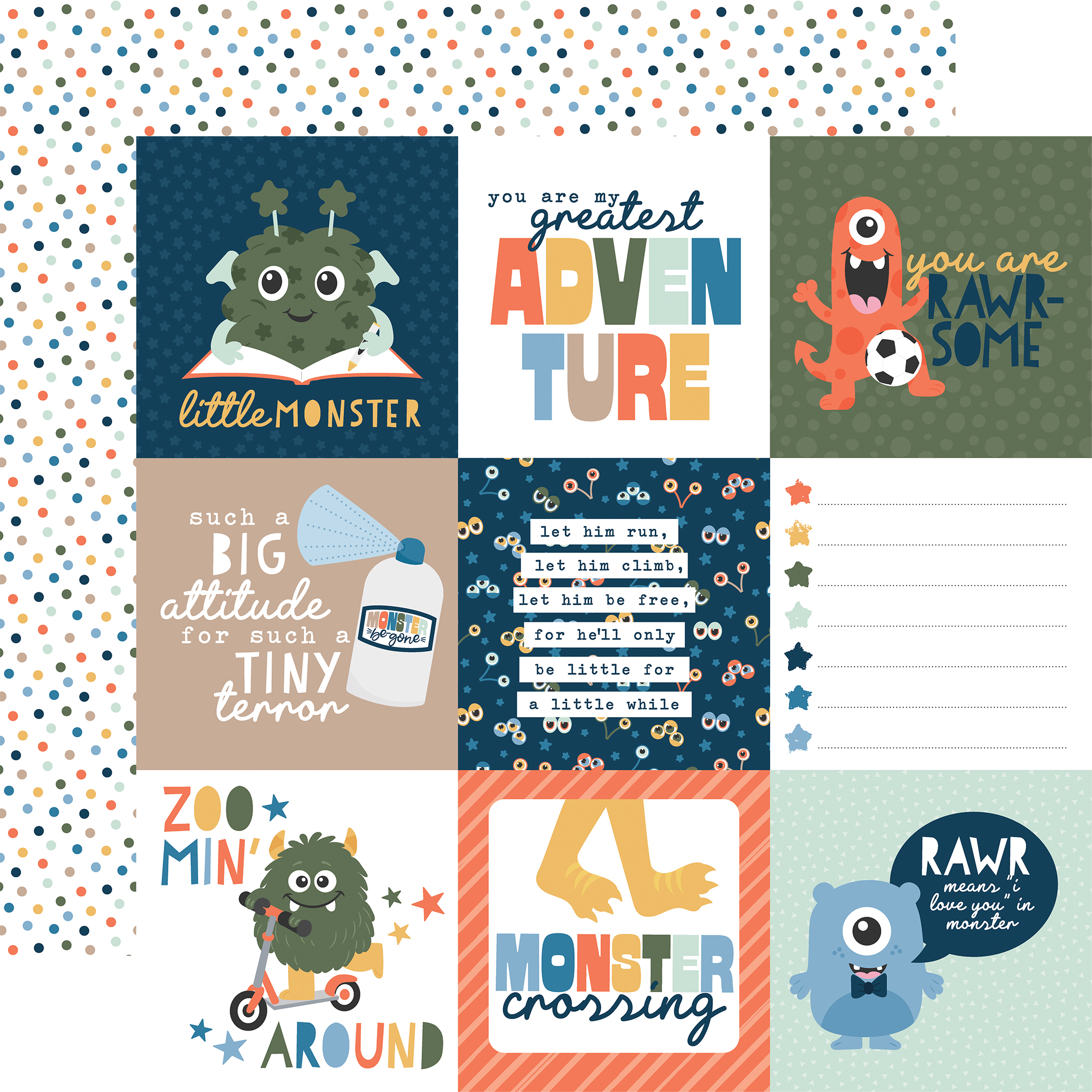 Ep My Favorite Monster 12X12 4X4 Journaling Cards