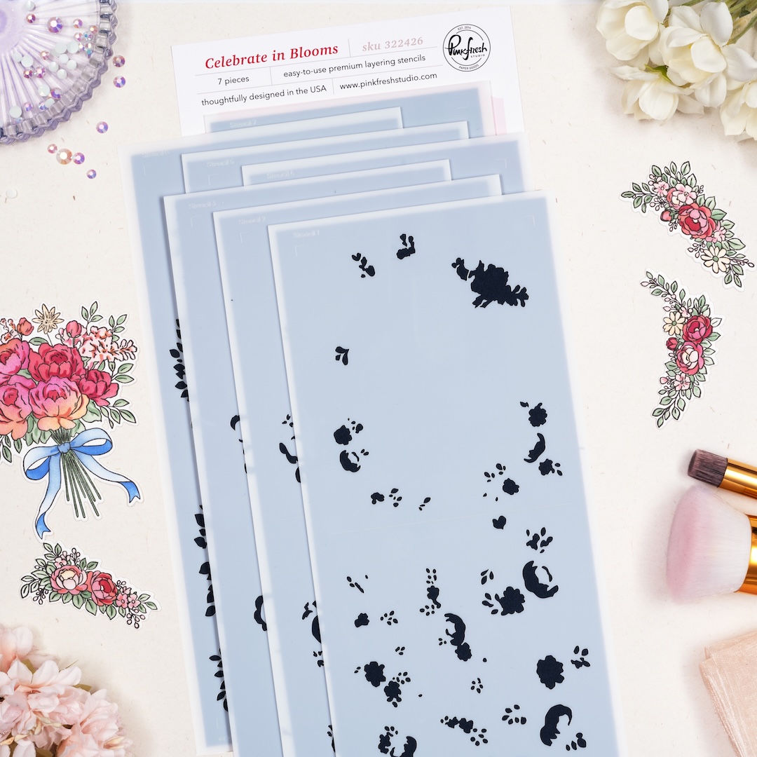 Pinkfresh Stencil Celebrate in Blooms