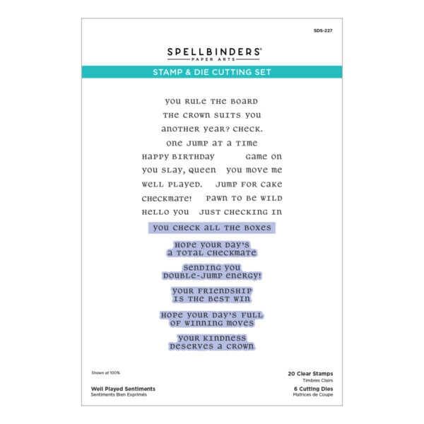 Spellbinders Well Played Sentiments Clear Stamp & Die Set