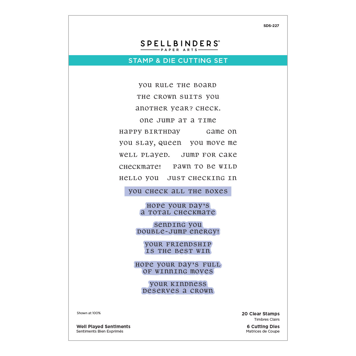 Spellbinders Well Played Sentiments Clear Stamp & Die Set