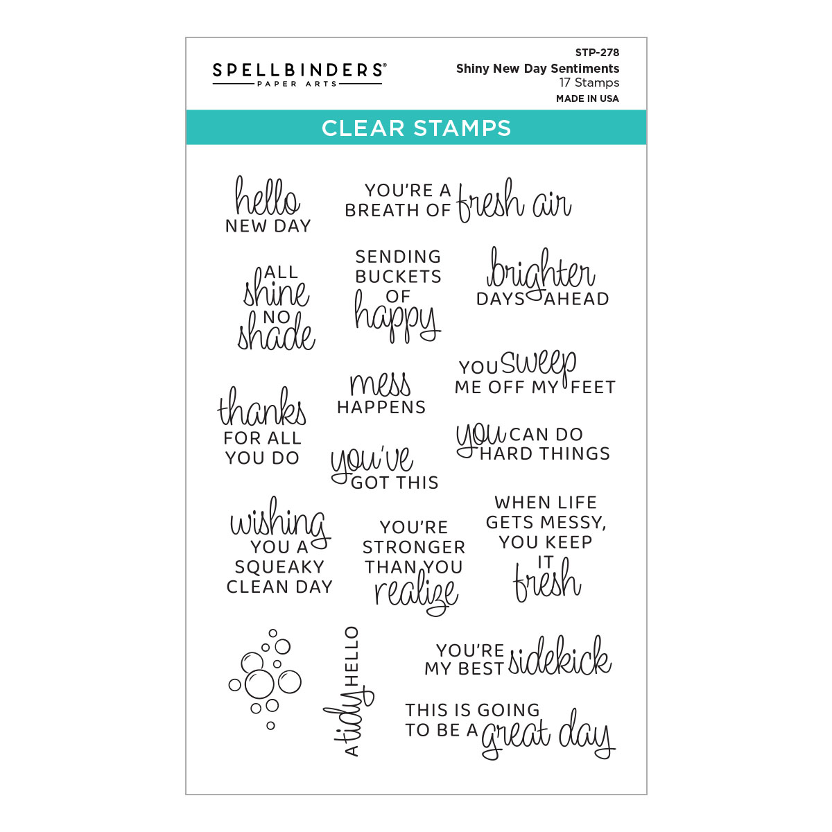 Spellbinders Shiny New Day Sentiments Clear Stamp Set