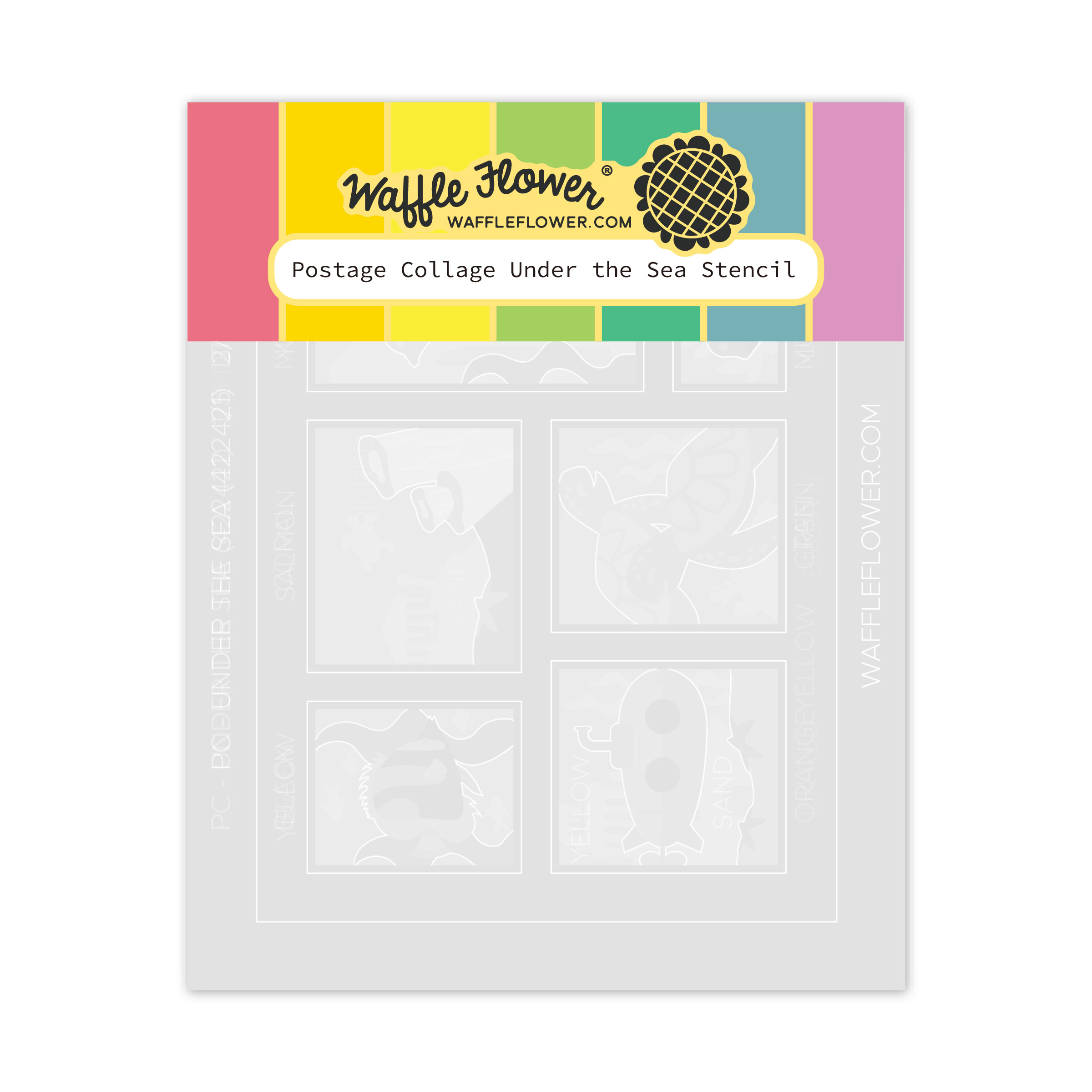 Waffle Flower Postage Collage Stencil Under the Sea