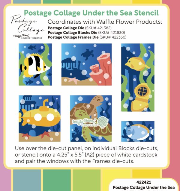 Waffle Flower Postage Collage Stencil Under the Sea