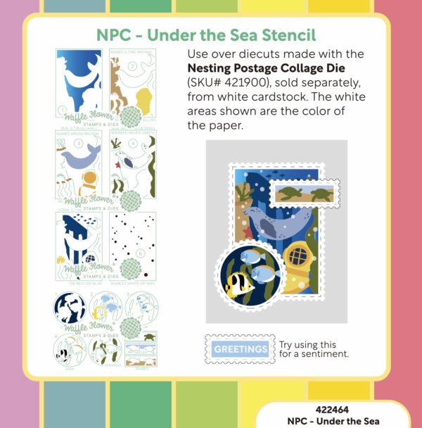 Waffle Flower Nested Postage Collage Stencil Under the Sea