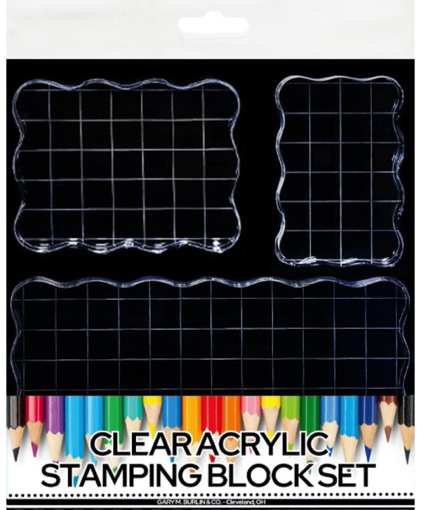 GARY BURLIN CLEAR ACRYLIC STAMPING BLOCK SET OF THREE LARGE