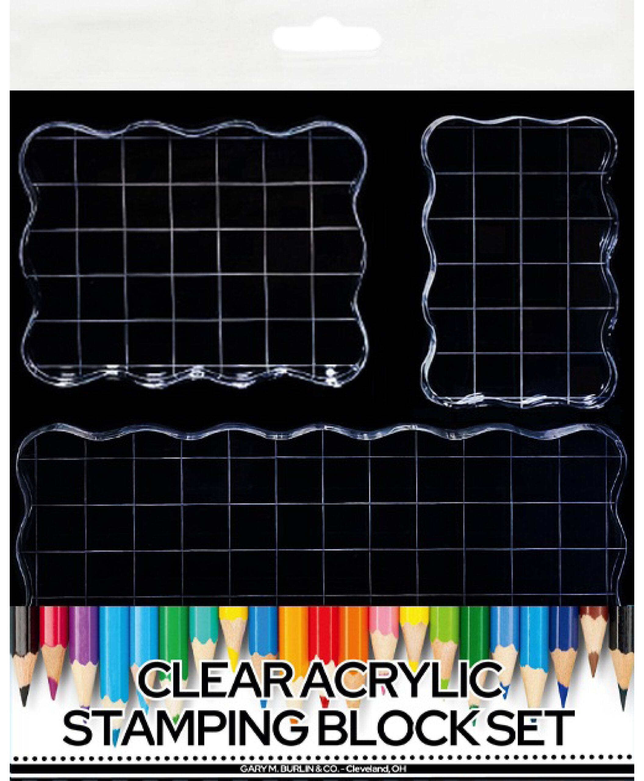 GARY BURLIN CLEAR ACRYLIC STAMPING BLOCK SET OF THREE LARGE