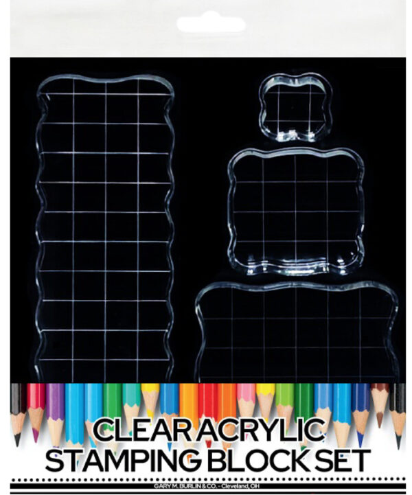 GARY BURLIN CLEAR ACRYLIC STAMPING BLOCK SET OF FOUR SMALL