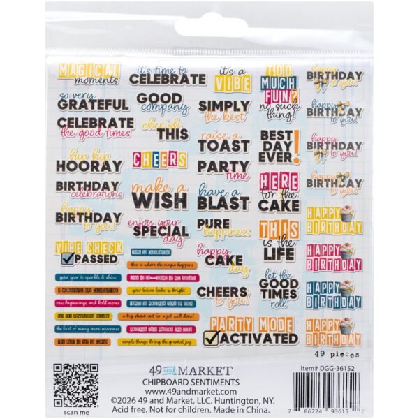 49 & Market Glimmer & Glee Chipboard Sentiments