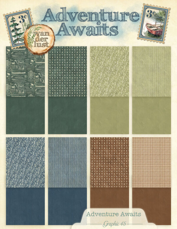 Graphic 45 Adventure Awaits 8.5 X 11 Patterns & Solids Pack