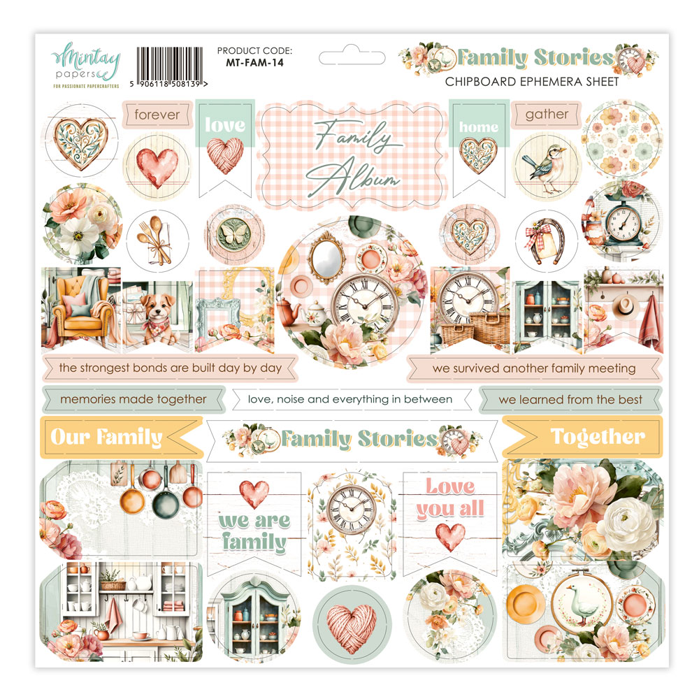 Mintay Family Stories 12 X 12 Chipboard Ephemera Sheet