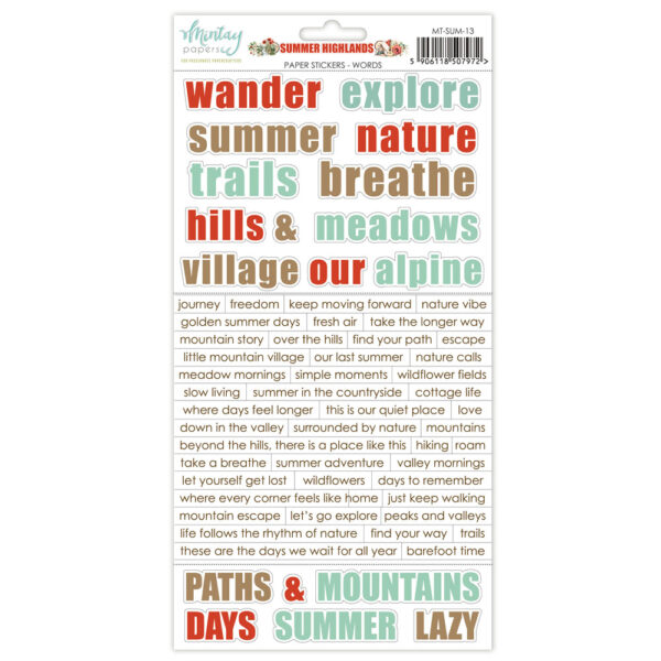 Mintay Summer Highlands 6 X 12 Paper Stickers Words