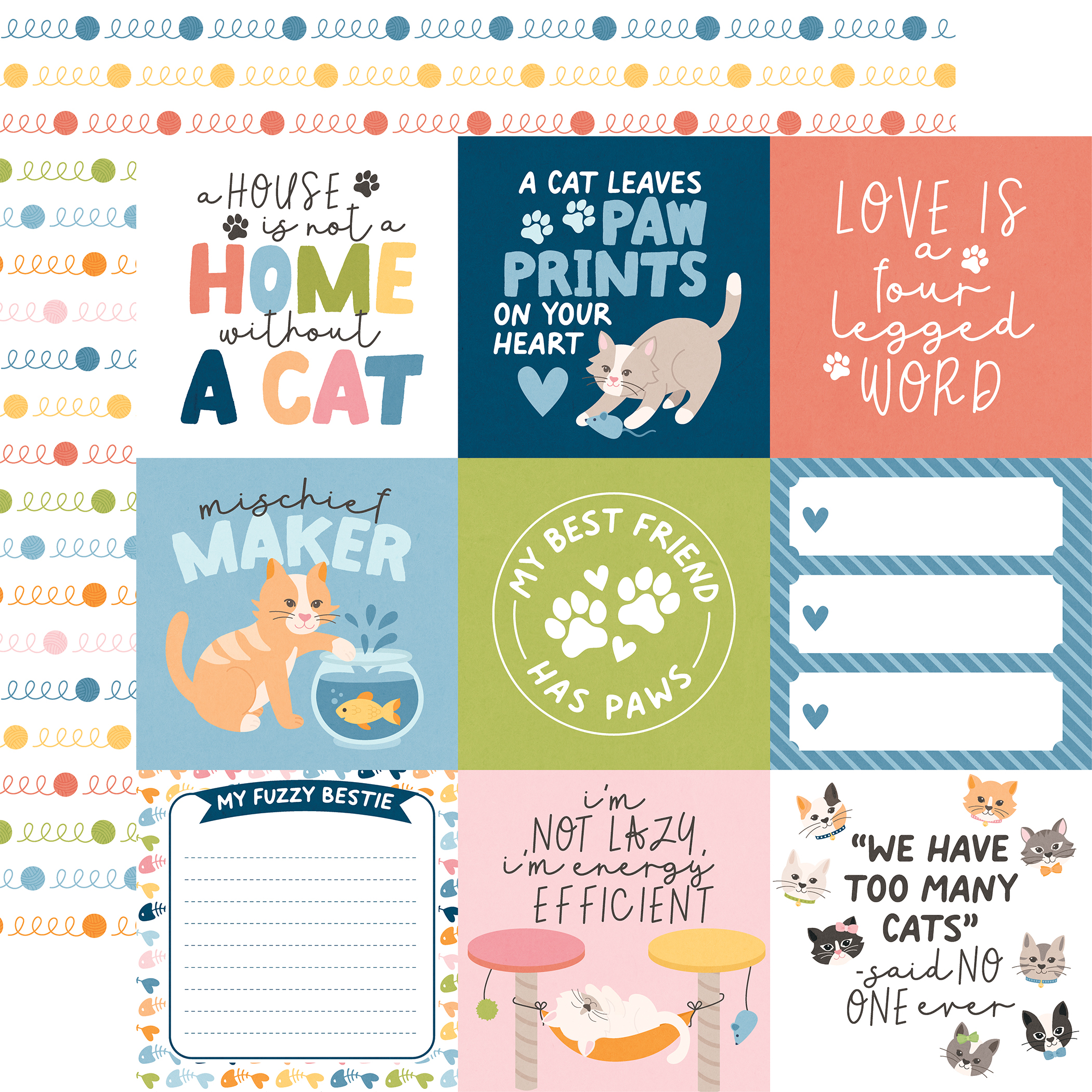 Echo Park Cat Lover 12X12 4X4 Journaling Cards