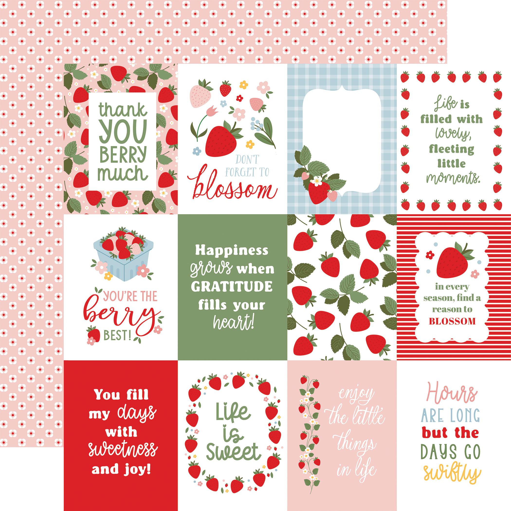 Echo Park Strawberry Fields 12X12 3X4 Journaling Cards