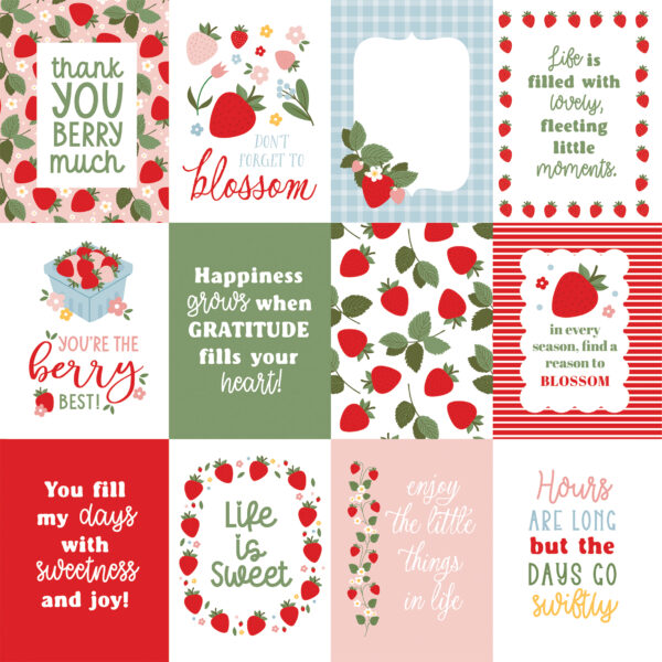 Echo Park Strawberry Fields 12X12 3X4 Journaling Cards