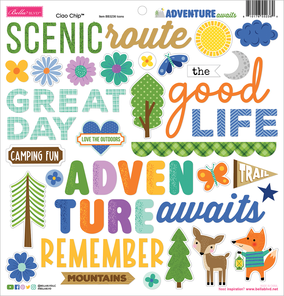 Bella Boulevard Adventure Awaits Ciao Chipboard Icons