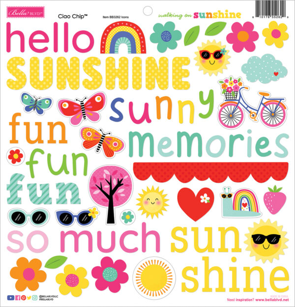 Bella Boulevard Walking On Sunshine Ciao Chipboard Icons