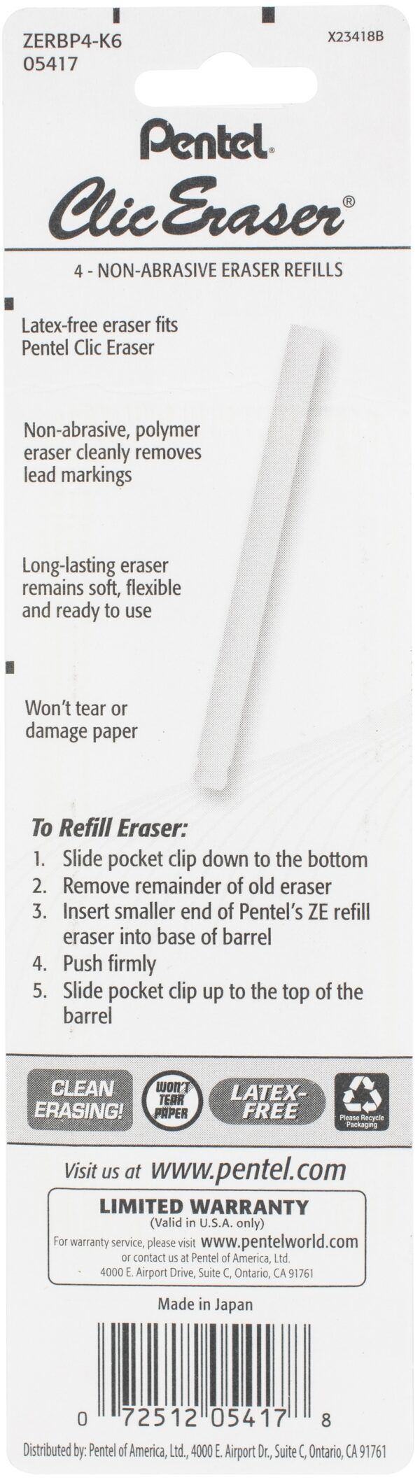 PENTEL CLIC ERASER REFILL 4 PACK