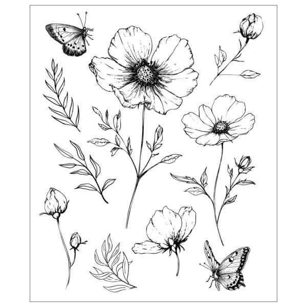 SIZZIX WOLFE STAMPS COSMOS & BUTTERFLIES