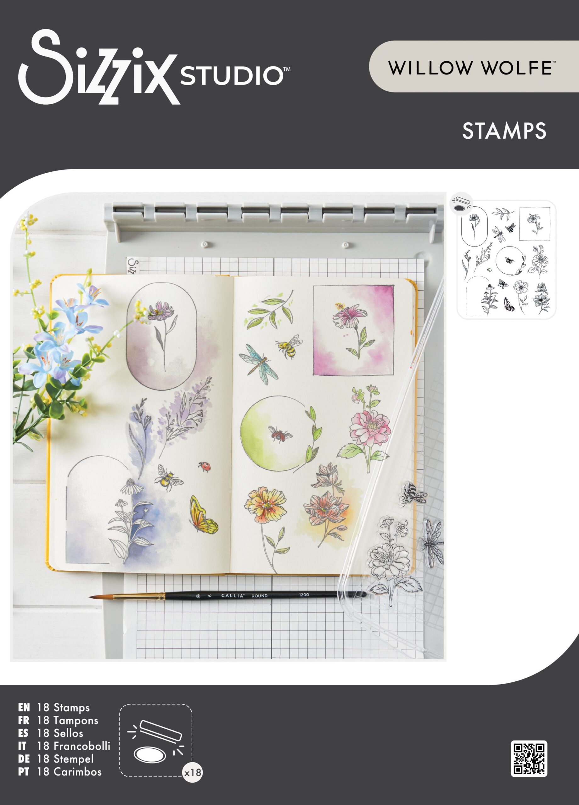 SIZZIX WOLFE STAMPS FLORAL FRAMES & MINI FLOWERS