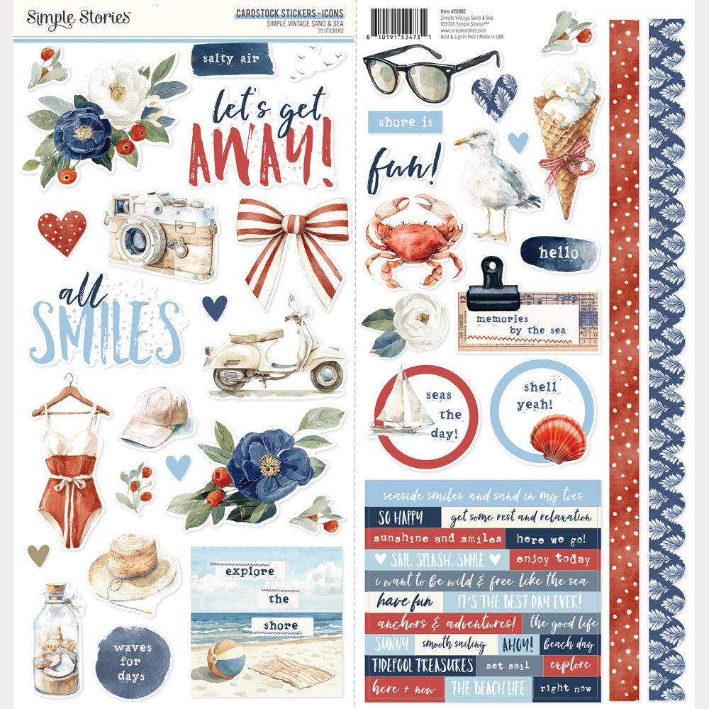 Simple Stories Simple Vintage Sand & Sea Cardstock Stickers Icons