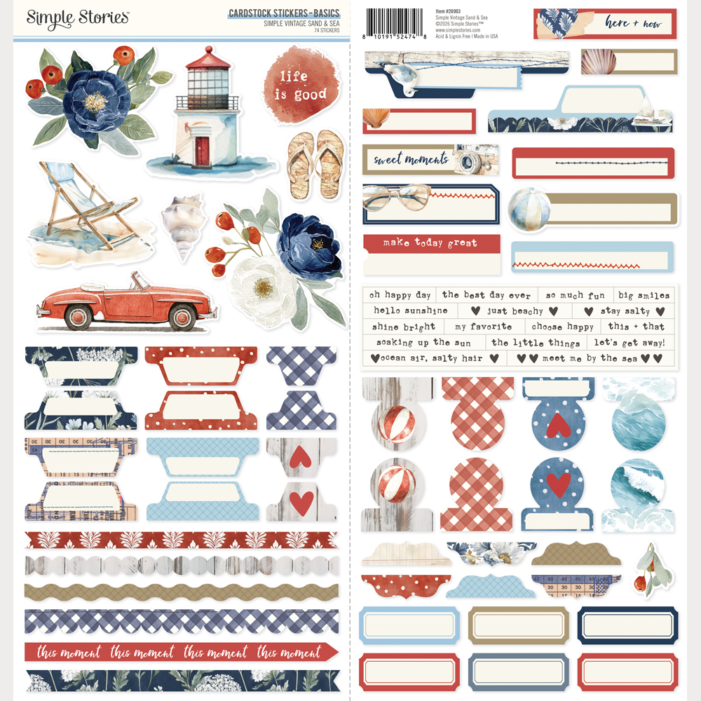 Simple Stories Simple Vintage Sand & Sea Cardstock Stickers Basics