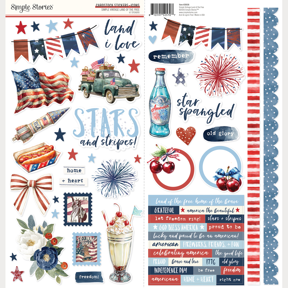 Simple Stories Simple Vintage Land of the Free Cardstock Stickers Icons