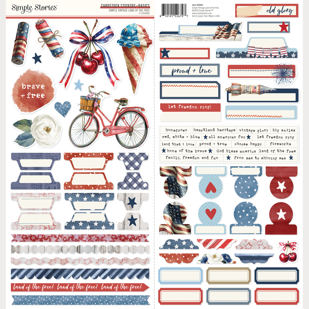 Simple Stories Simple Vintage Land of the Free Cardstock Stickers Basics