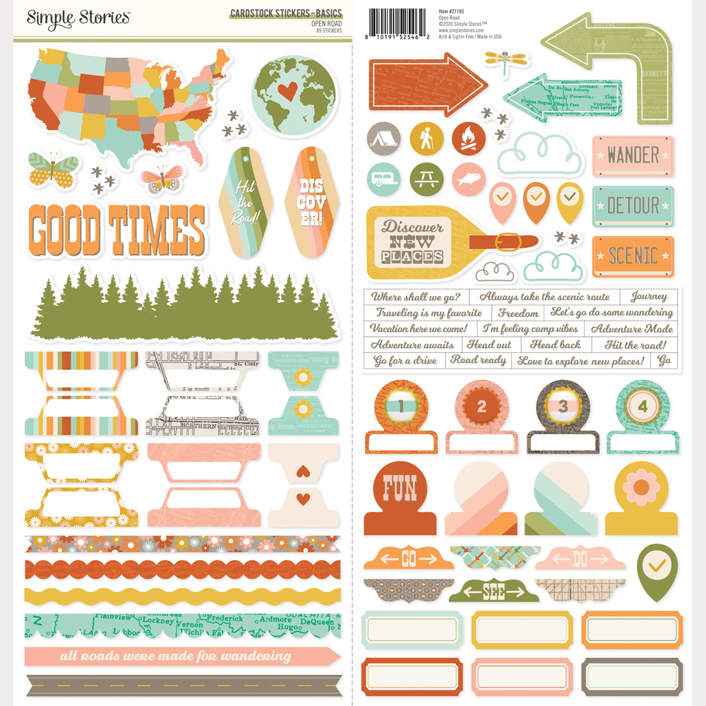 Simple Stories Open Road Cardstock Stickers Basics