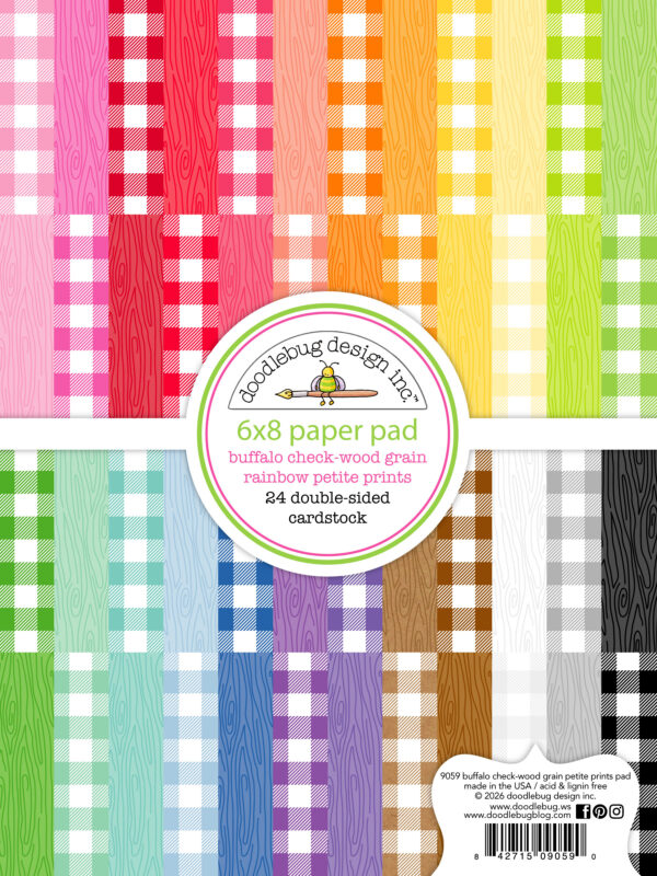 Doodlebug 6X8 Pad Buffalo Check-wood Grain Rainbow Petite Prints
