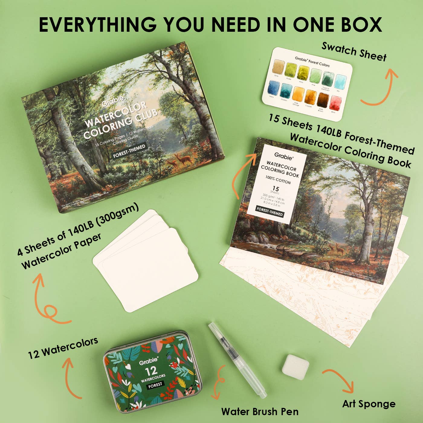Grabbie Watercolor Coloring Club Forest
