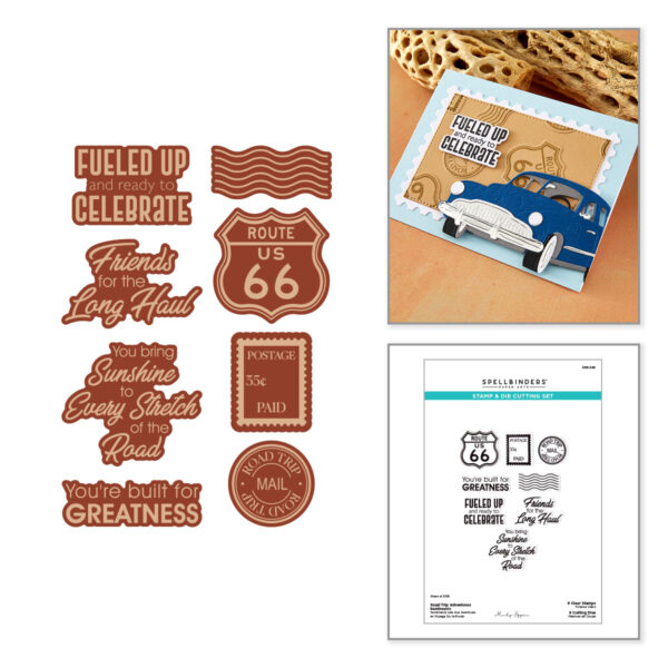 Spellbinders Road Trip Adventures Sentiments Stamp & Die Set By Mindy Eggen
