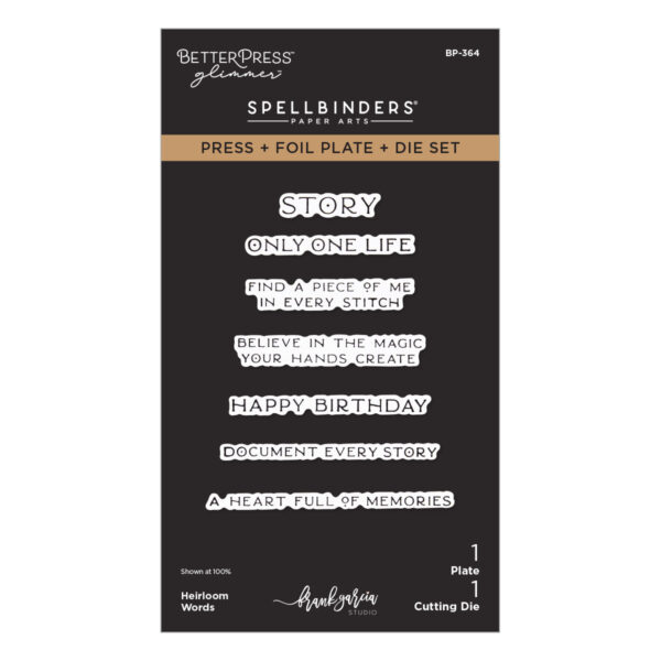 Spellbinders Heirloom Words Press + Foil Plate & Die Set By Frank Garcia