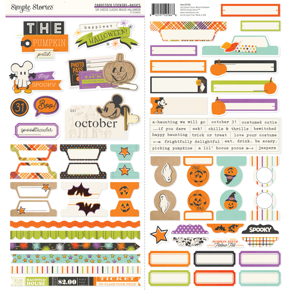 Simple Stories Say Cheese Clasimple Storiesic Mouse Halloween Cardstock Stickers Basics