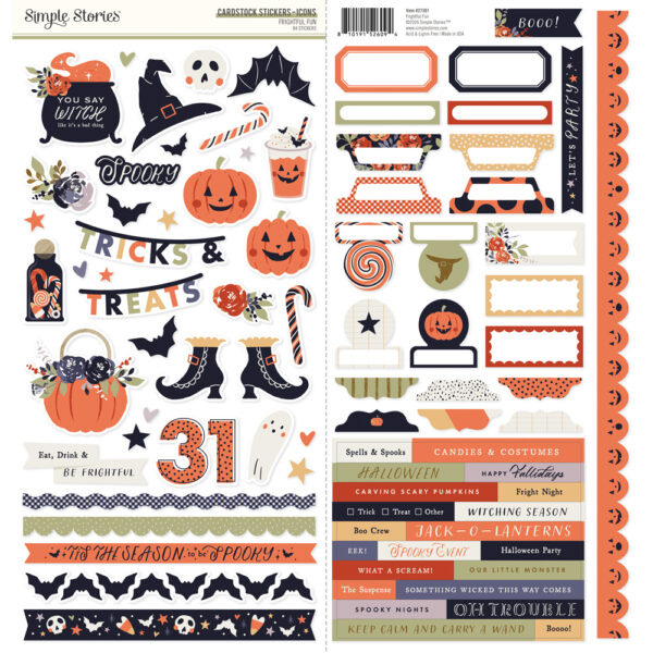 Simple Stories Frightful Fun Cardstock Stickers Icons