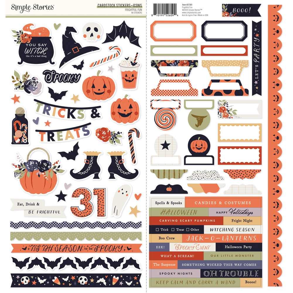 Simple Stories Frightful Fun Cardstock Stickers Icons