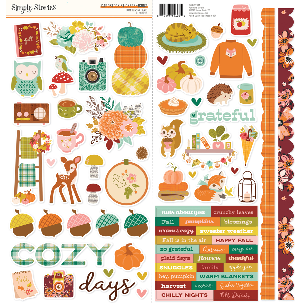 Simple Stories Pumpkins & Plaid Cardstock Stickers Icons