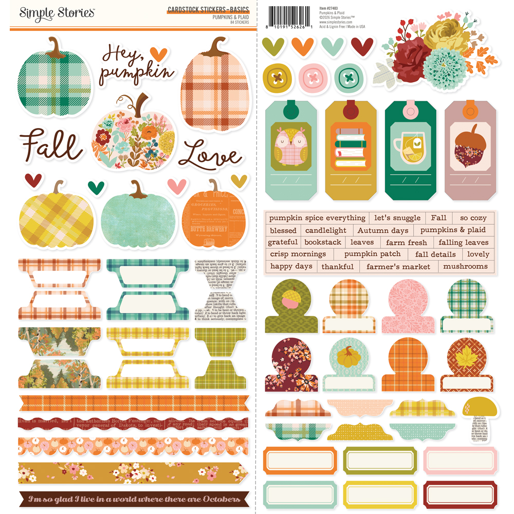 Simple Stories Pumpkins & Plaid Cardstock Stickers Basics