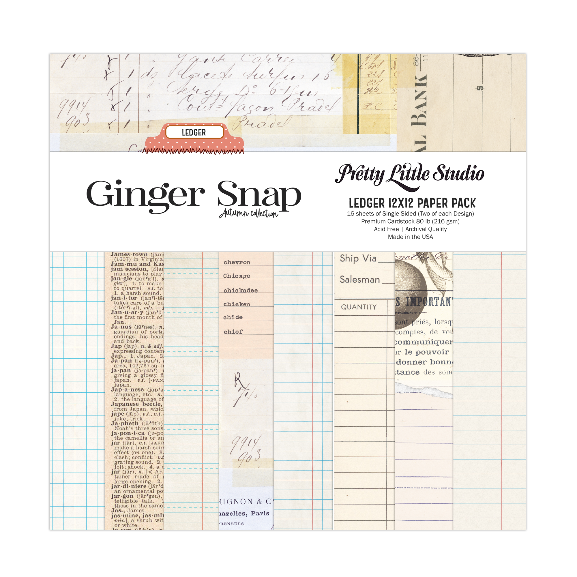 Pretty Little Studio Ginger Snap 12X12 Ledger Paper Pack Single-sided