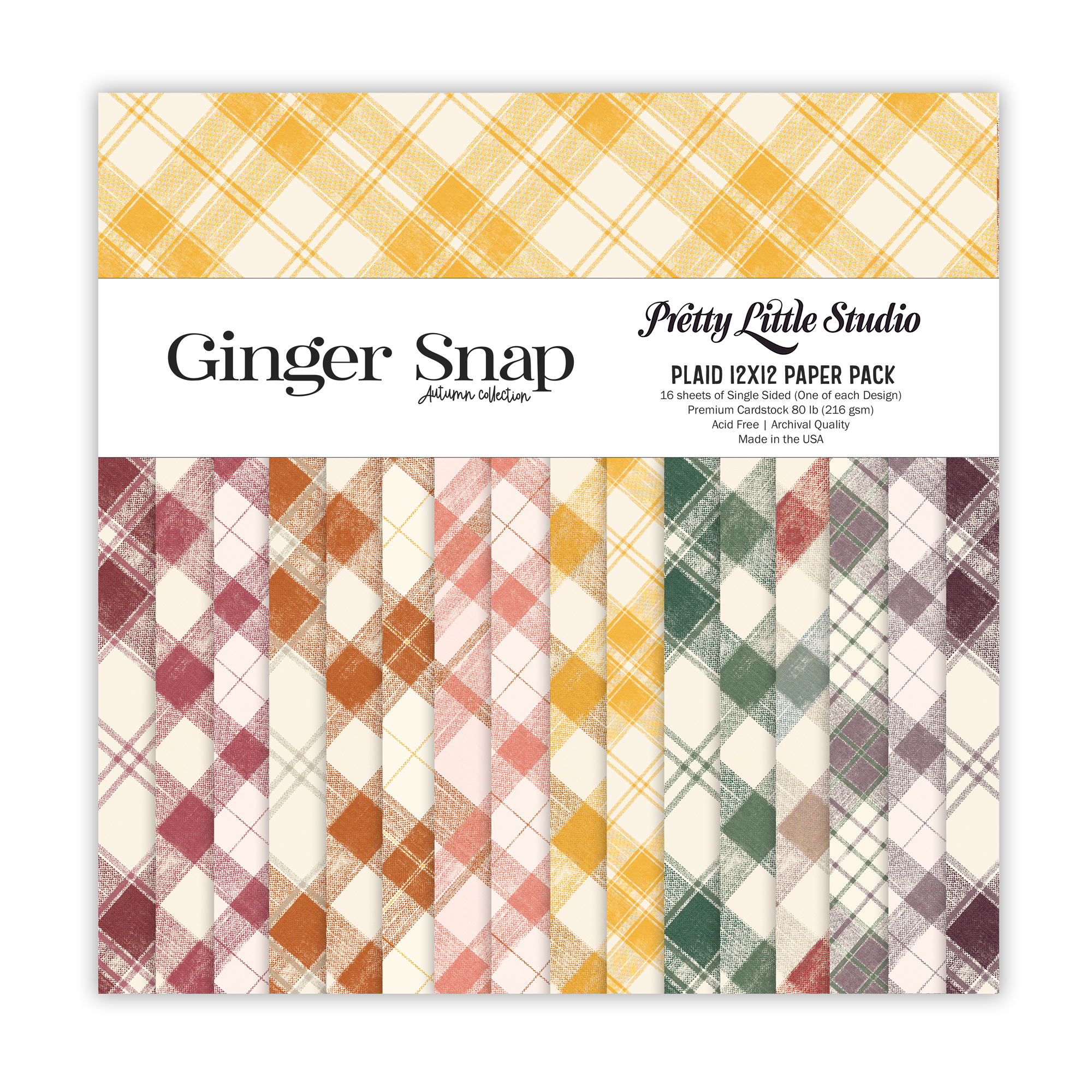 Pretty Little Studio Ginger Snap 12X12 Plaid Paper Pack
