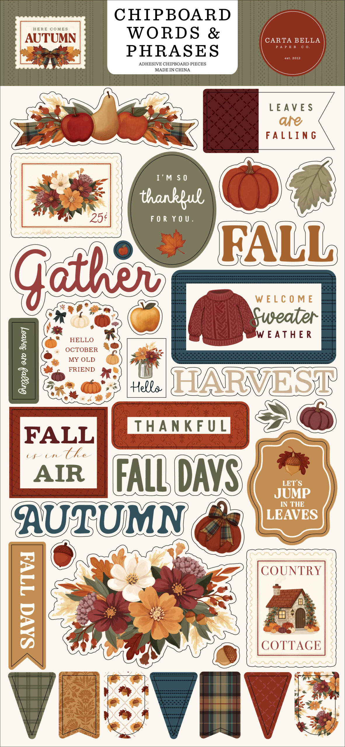 Carta Bella Here Comes Autumn 6X13 Chipboard Words & Phrases