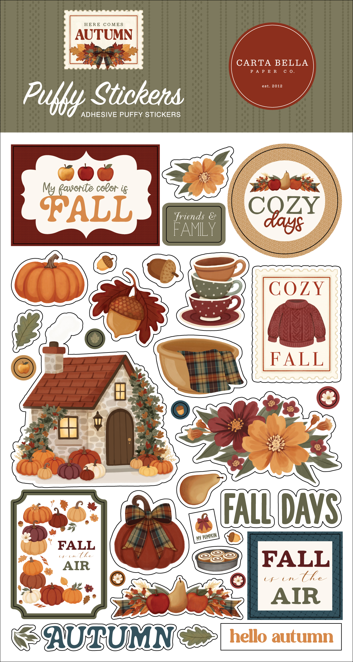 Carta Bella Here Comes Autumn Puffy Stickers