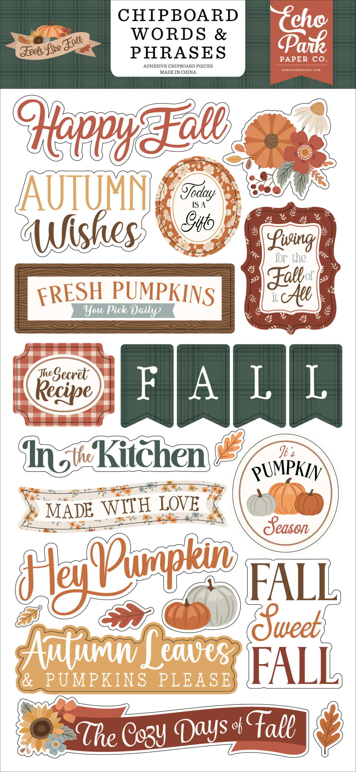 Echo Park Feels Like Fall 6X13 Chipboard Word & Phrases