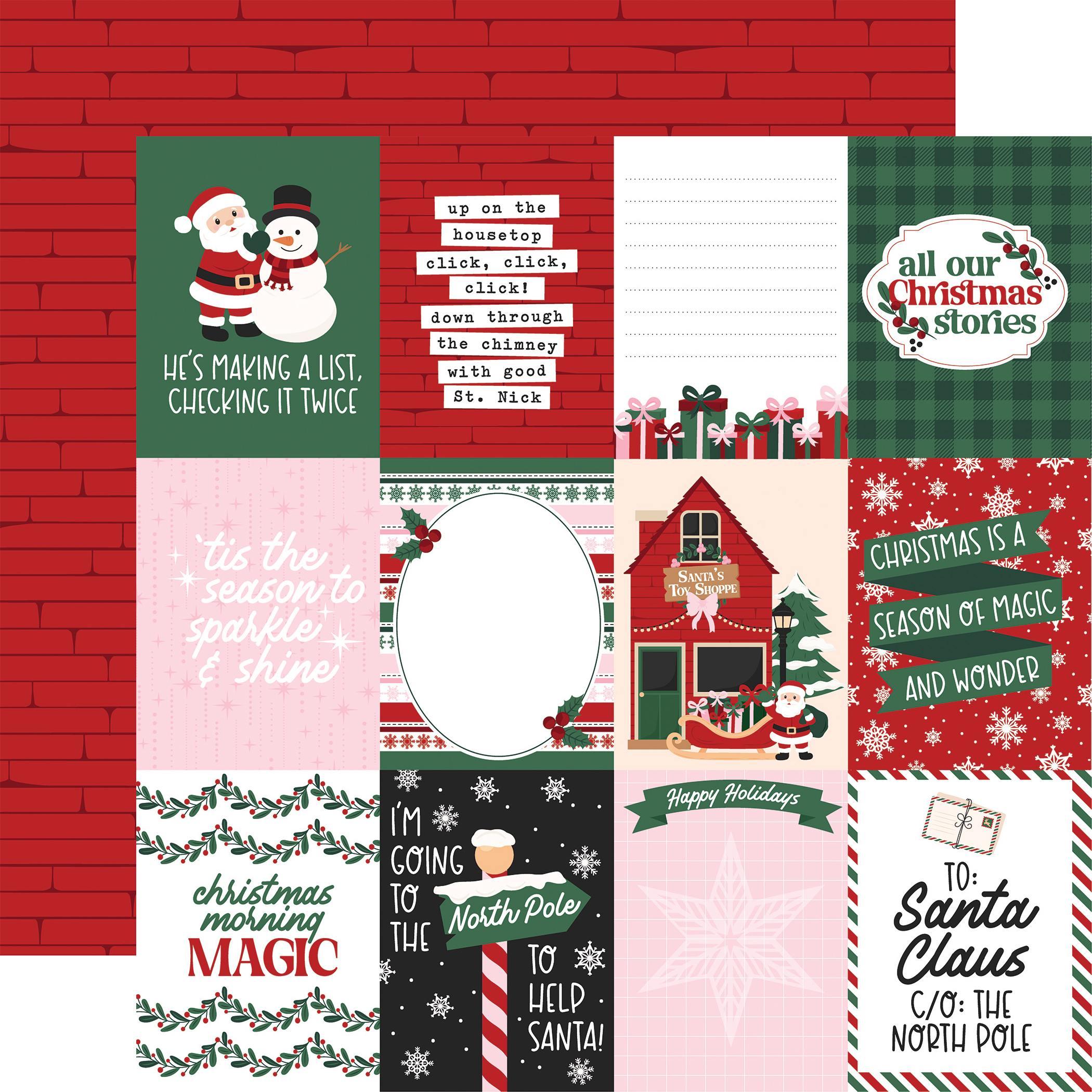 Echo Park North Pole Christmas 12X12 3X4 Journaling Cards