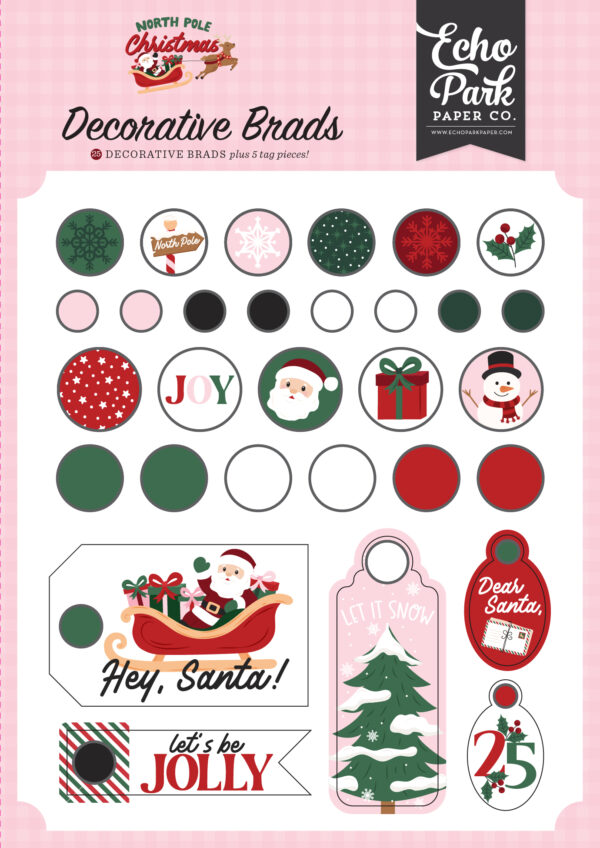 Echo Park North Pole Christmas Decorative Brads