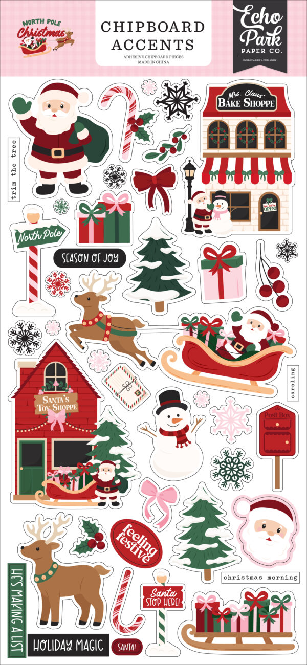 Echo Park North Pole Christmas 6X13 Chipboard Accents Echo Park North Pole Christmas 6X13 Chipboard Accents