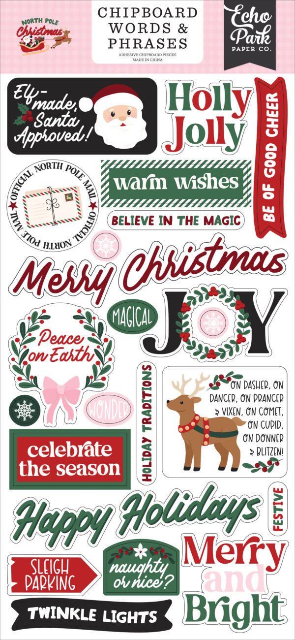 Echo Park North Pole Christmas 6X13 Chipboard Word & Phrases Echo Park North Pole Christmas 6X13 Chipboard Word & Phrases