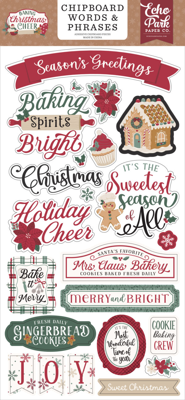 Echo Park Baking Christmas Cheer 6X13 Chipboard Word & Phrases Echo Park Baking Christmas Cheer 6X13 Chipboard Word & Phrases